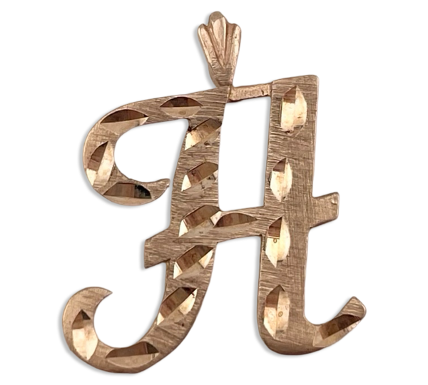14k yellow gold diamond cut large brushed matte finish 'H' initial pendant