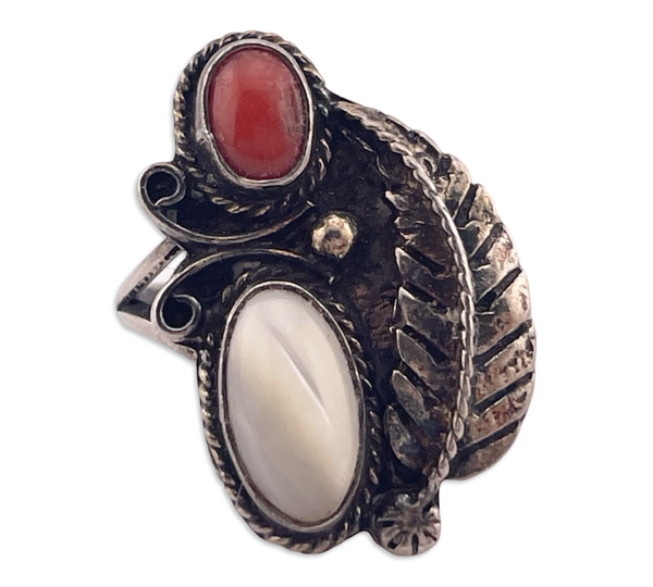 size 7 sterling silver mother of pearl coral ring