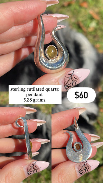 RESERVED PRIVATE LISTING -- sterling silver rutilated quartz pendant A12