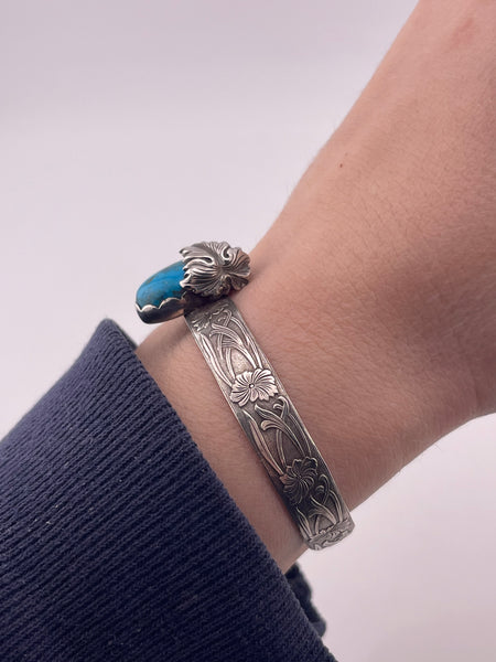 sterling silver 6" turquoise leaf floral cuff bracelet ***AS IS***