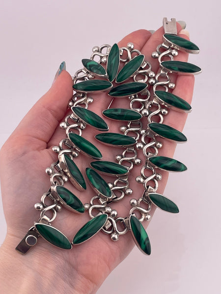 sterling silver 17 1/2" Mexican synthetic malachite collar necklace