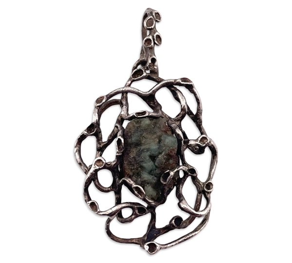 sterling silver artisan raw serpentine pendant
