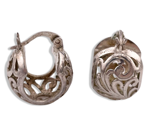 sterling silver wide scroll cut-out 1/2" hoop earrings