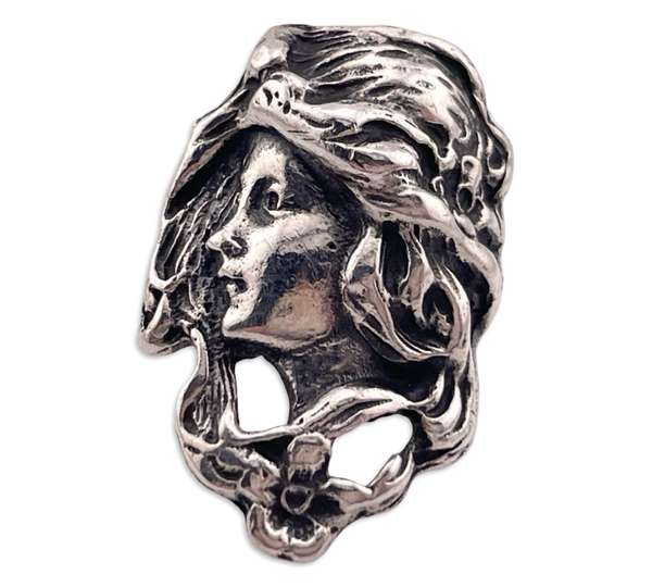 size 5 sterling silver Art Nouveau style face profile ring