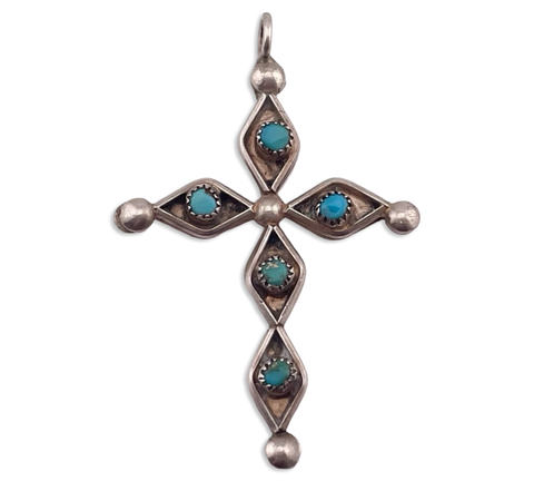sterling silver turquoise coral double sided cross pendant
