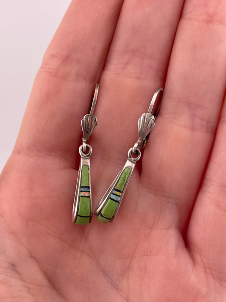 sterling silver gaspeite jet synthetic opal lever-back hook dangle earrings