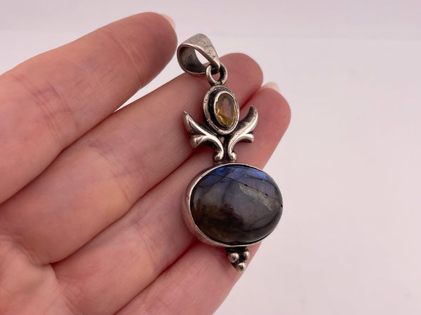 sterling silver faceted citrine labradorite pendant ***AS IS***