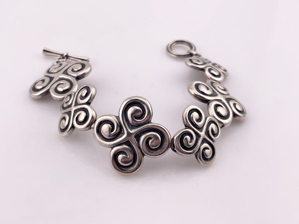 sterling silver 7 1/4" heavy stoneless toggle clasp link bracelet