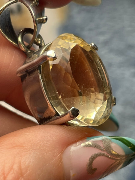 sterling silver large faceted citrine pendant