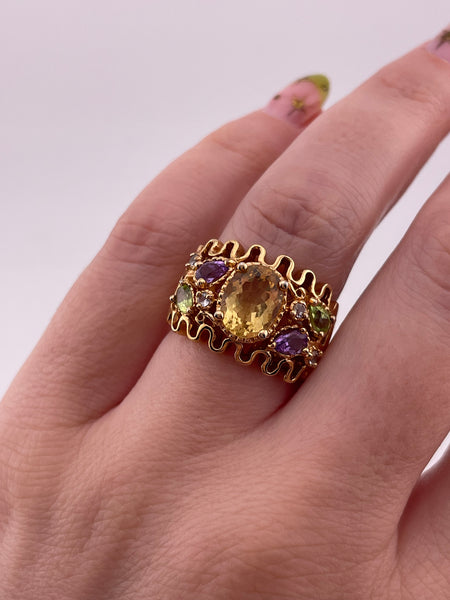size 7 sterling silver gold plated multi-gemstone ring
