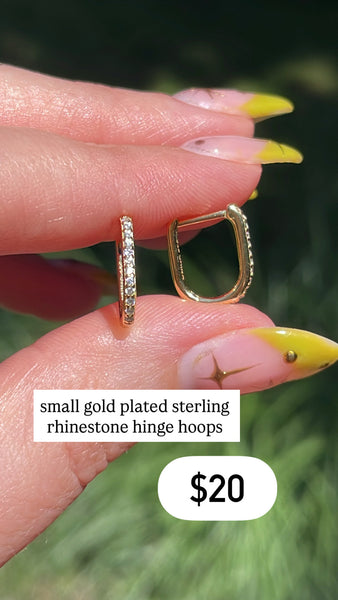 RESERVED PRIVATE LISTING -- sterling silver gold plated rhinestone hinge hoops C10