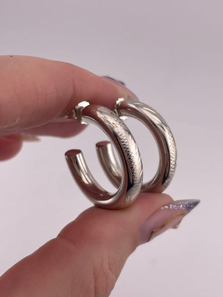 sterling silver 1" etched tube partial hoop post earrings