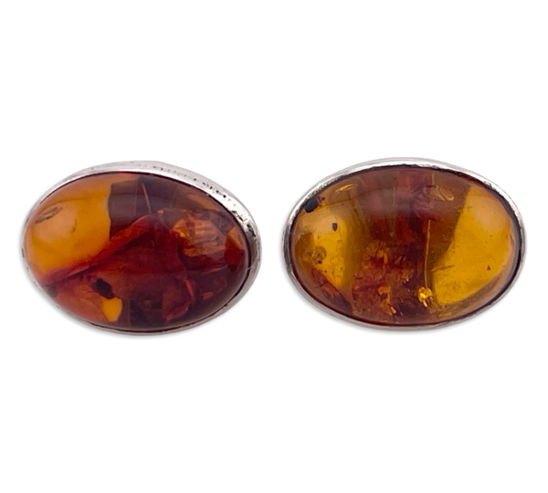 sterling silver oval amber post earrings
