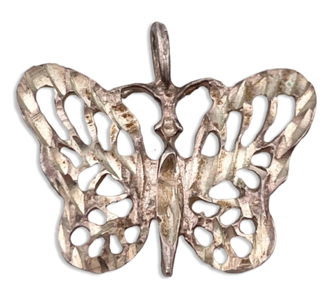 sterling silver etched butterfly pendant