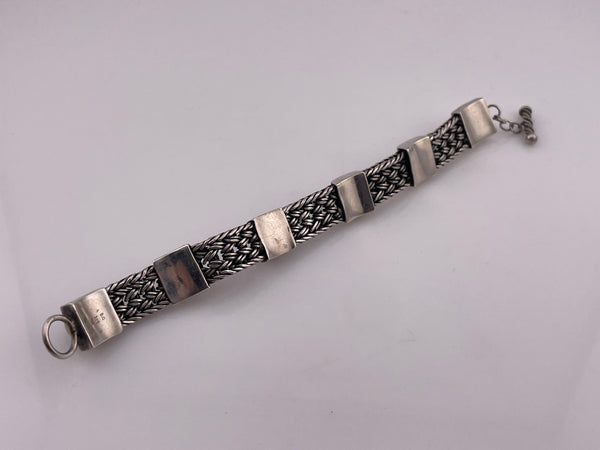 sterling silver rainbow moonstone woven toggle-clasp link bracelet **AS IS**