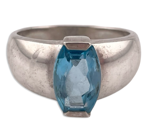 size 9 sterling silver faceted blue topaz ring