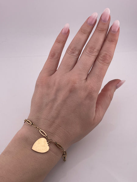 14k yellow gold heart tag link bracelet