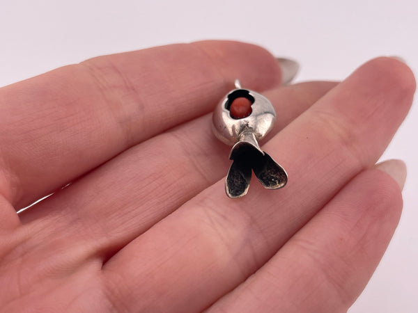 sterling silver coral shadowbox squash blossom pendant