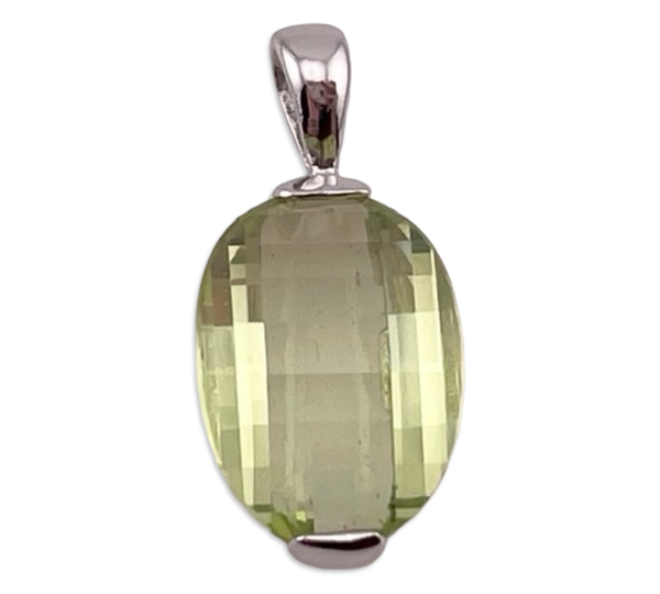 sterling silver yellowish-green faceted glass pendant