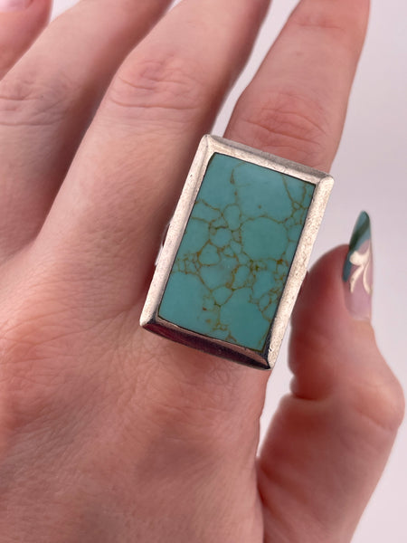 size 8 sterling silver heavy chunky stabilized turquoise rectangle ring
