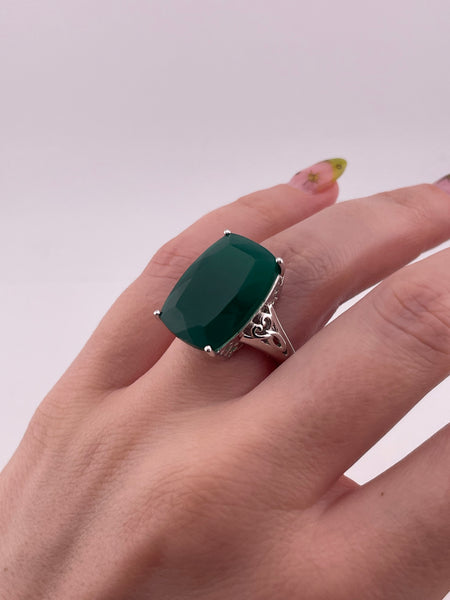 size 7 sterling silver faceted green onyx ring
