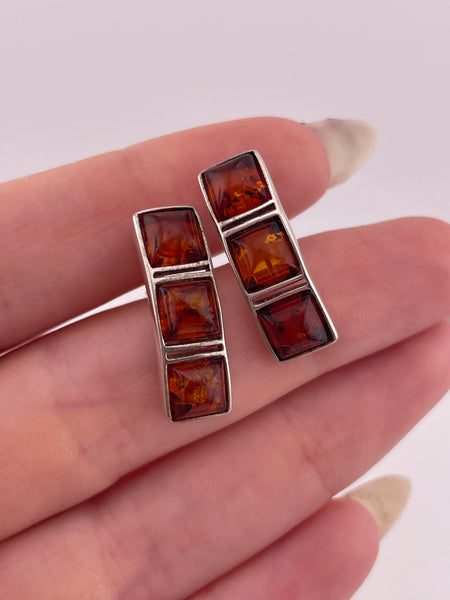 sterling silver curved three amber post earrings