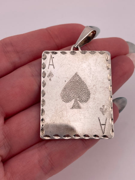 sterling silver large ace of spades card pendant