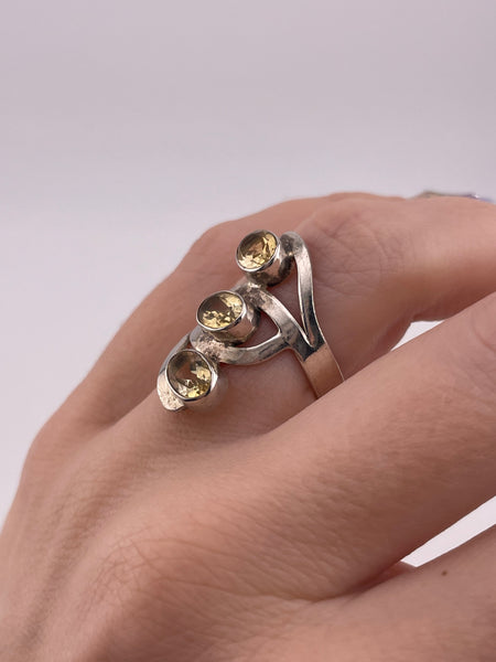 size 6.75 sterling silver faceted three stone citrine ring