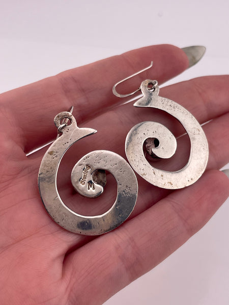 sterling silver coral swirl hook dangle earrings