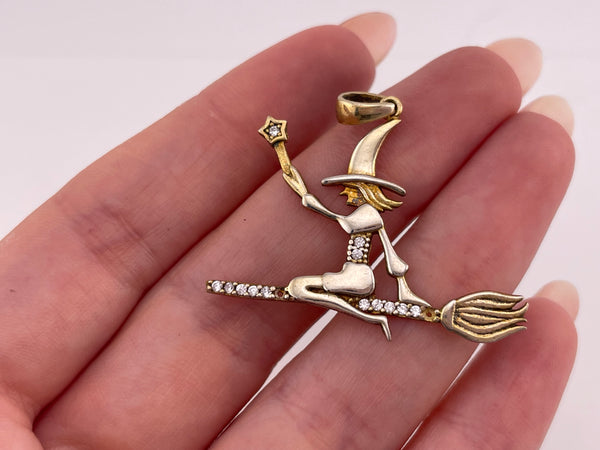 sterling silver gold wash witch rhinestone pendant ***AS IS***