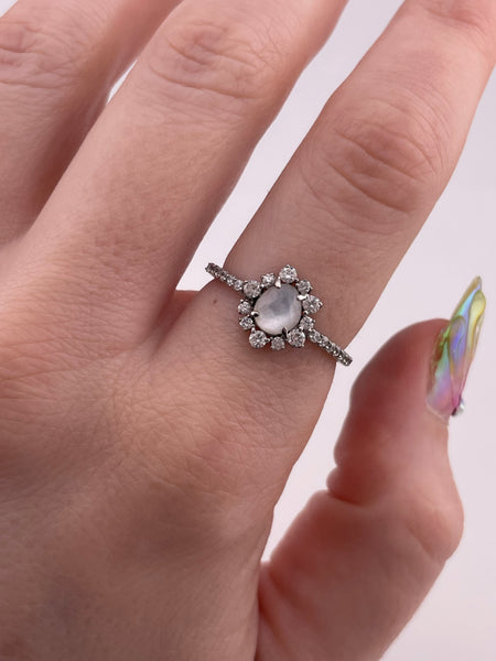 size 7.75 sterling silver faceted quartz rhinestone ring