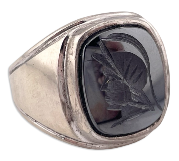 size 9.75 sterling silver knight hematite intaglio ring