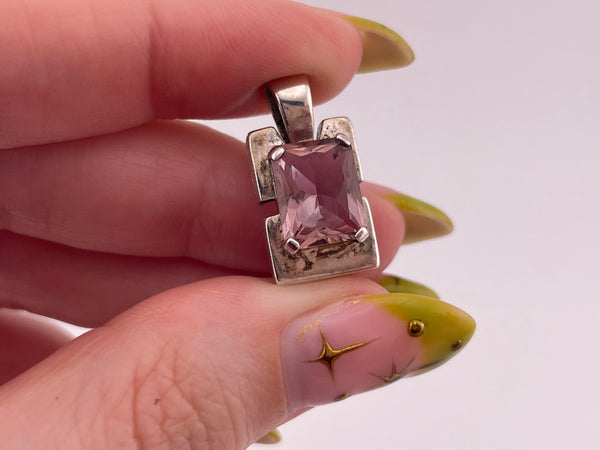 sterling silver faceted glass pendant