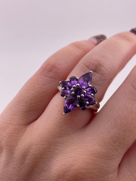 size 6 sterling silver faceted amethyst cluster ring