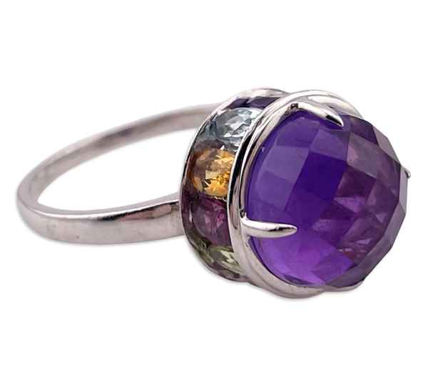 size 10 sterling silver faceted multi-stone ring