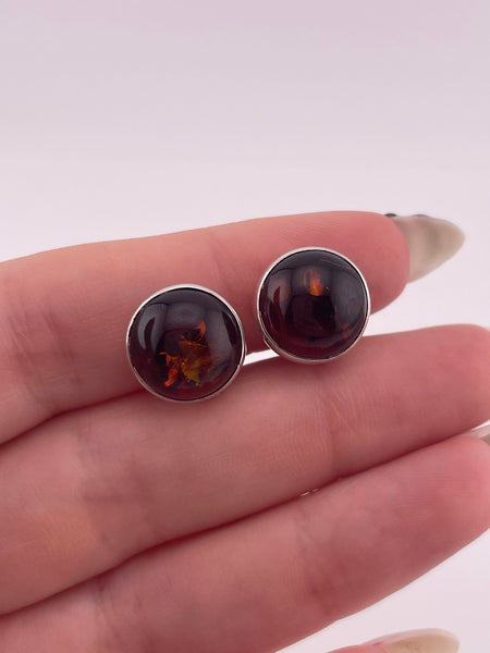 sterling silver round amber clip-on earrings