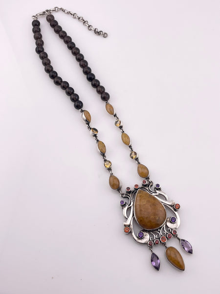 sterling silver 17" to 19-3/4" Nicky Butler multi-stone smoky quartz strand necklace
