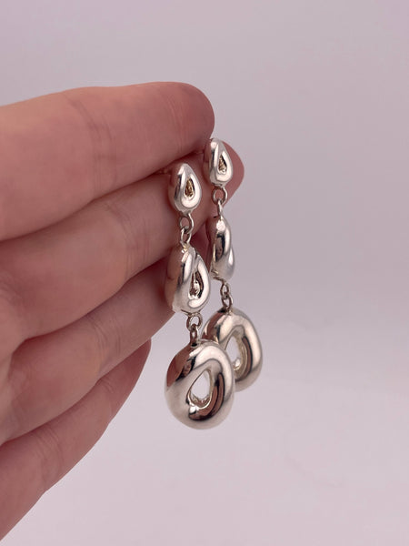 sterling silver stoneless triple oval post dangle earrings