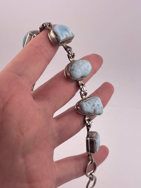 sterling silver 7" to 8-1/8" larimar link bracelet