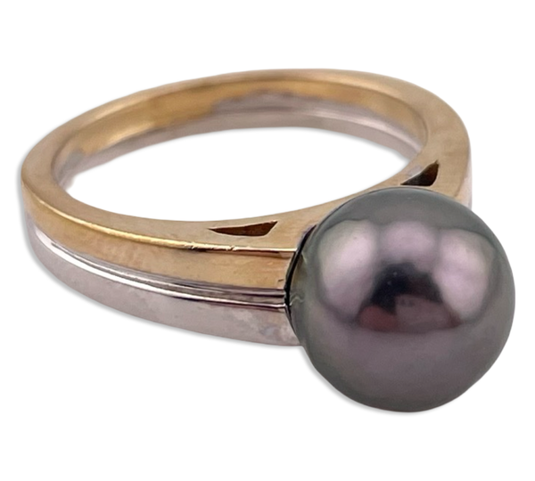 size 6 sterling silver gold plated two-tone pearl ring