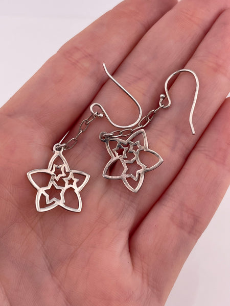 sterling silver stars chain hook dangle earrings