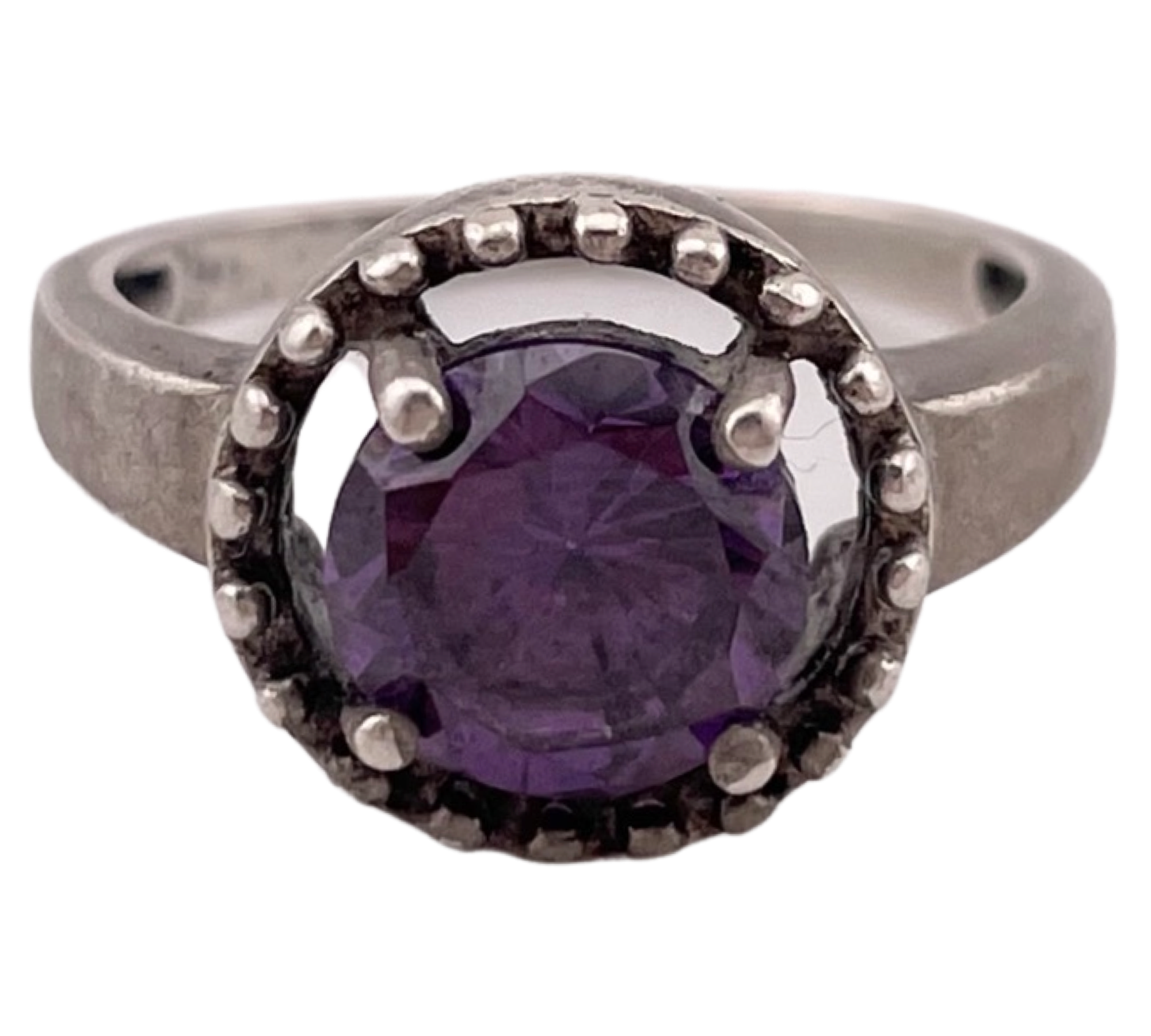 size 7 sterling silver purple glass ring
