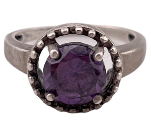 size 7 sterling silver purple glass ring