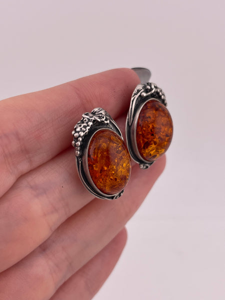 sterling silver oval amber post earrings