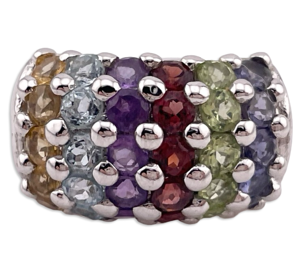 size 6 sterling silver faceted multi-gemstone ring