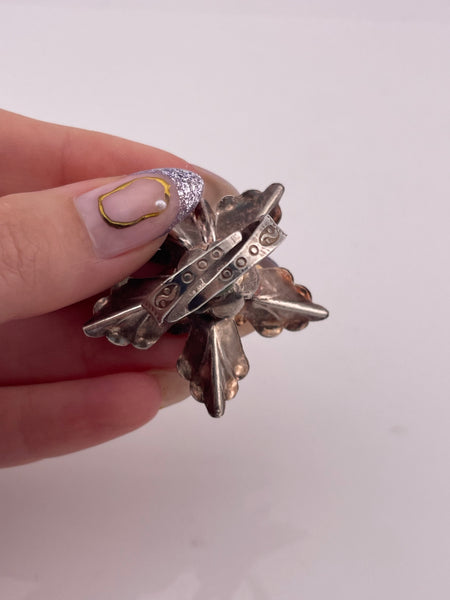 size 9.25 sterling silver flower stamped adjustable band ring