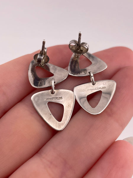 sterling silver stoneless triangle modernist Ed Levin post dangle earrings