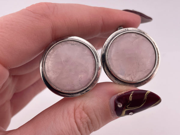 sterling silver rose quartz lever-back post earrings