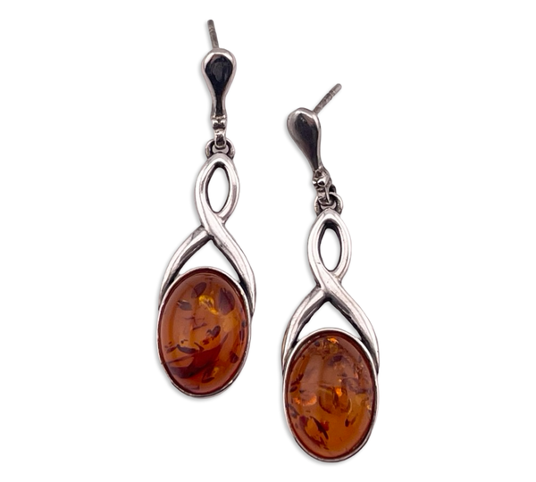 sterling silver amber post dangle earrings
