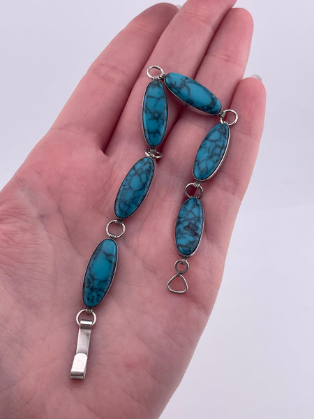 sterling silver 7-3/4" synthetic block turquoise link bracelet